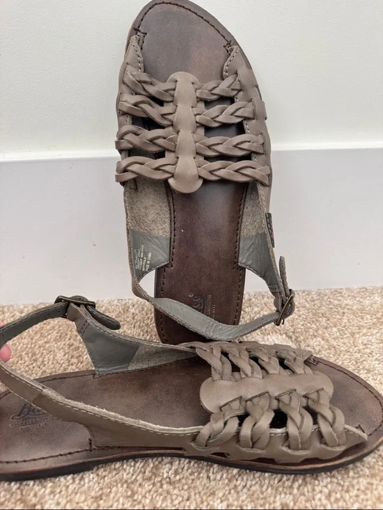 NWOT Bass Brown Braided Leather Slingback Sandals - Picture 2 of 5